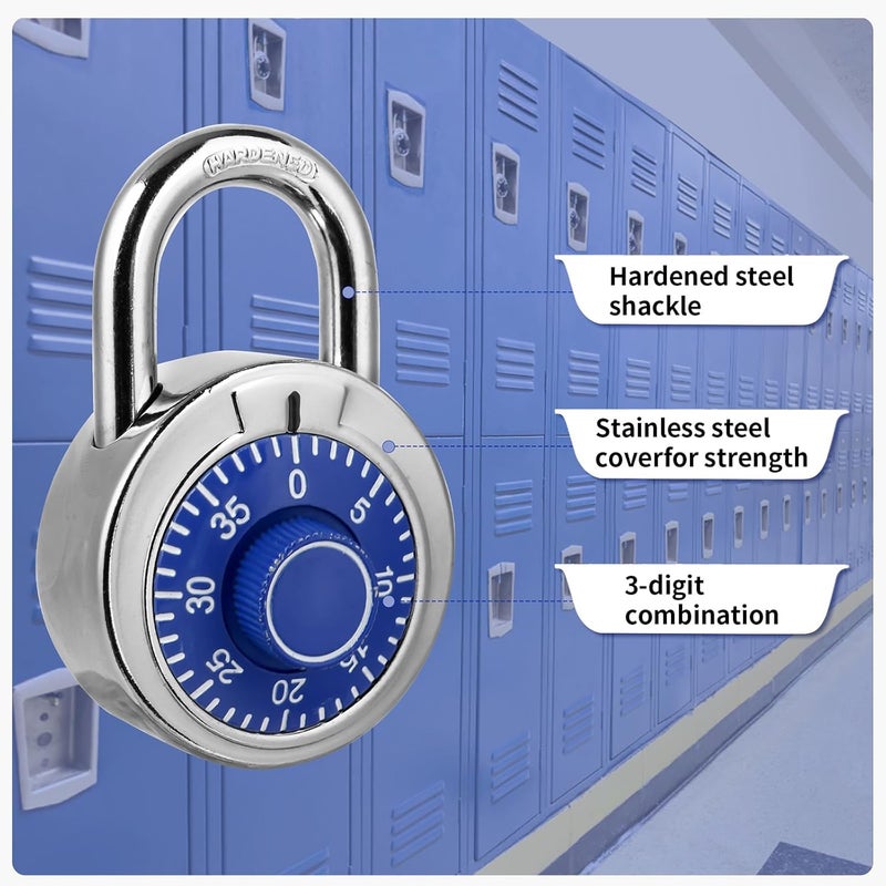 HZSY Combination Padlock 1 Pack, Fixed Dial Combination Padlock with Different Combinations, 2 in. Wide. Blue Turntable, Lock for Gym & Locker, School, Toolbox, and More - Image 2